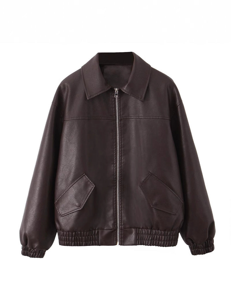 Fashion faux leather jacket for women with applied pockets Lune London