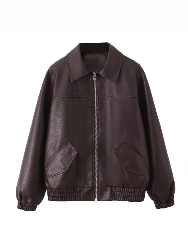 Fashion faux leather jacket for women with applied pockets Lune London