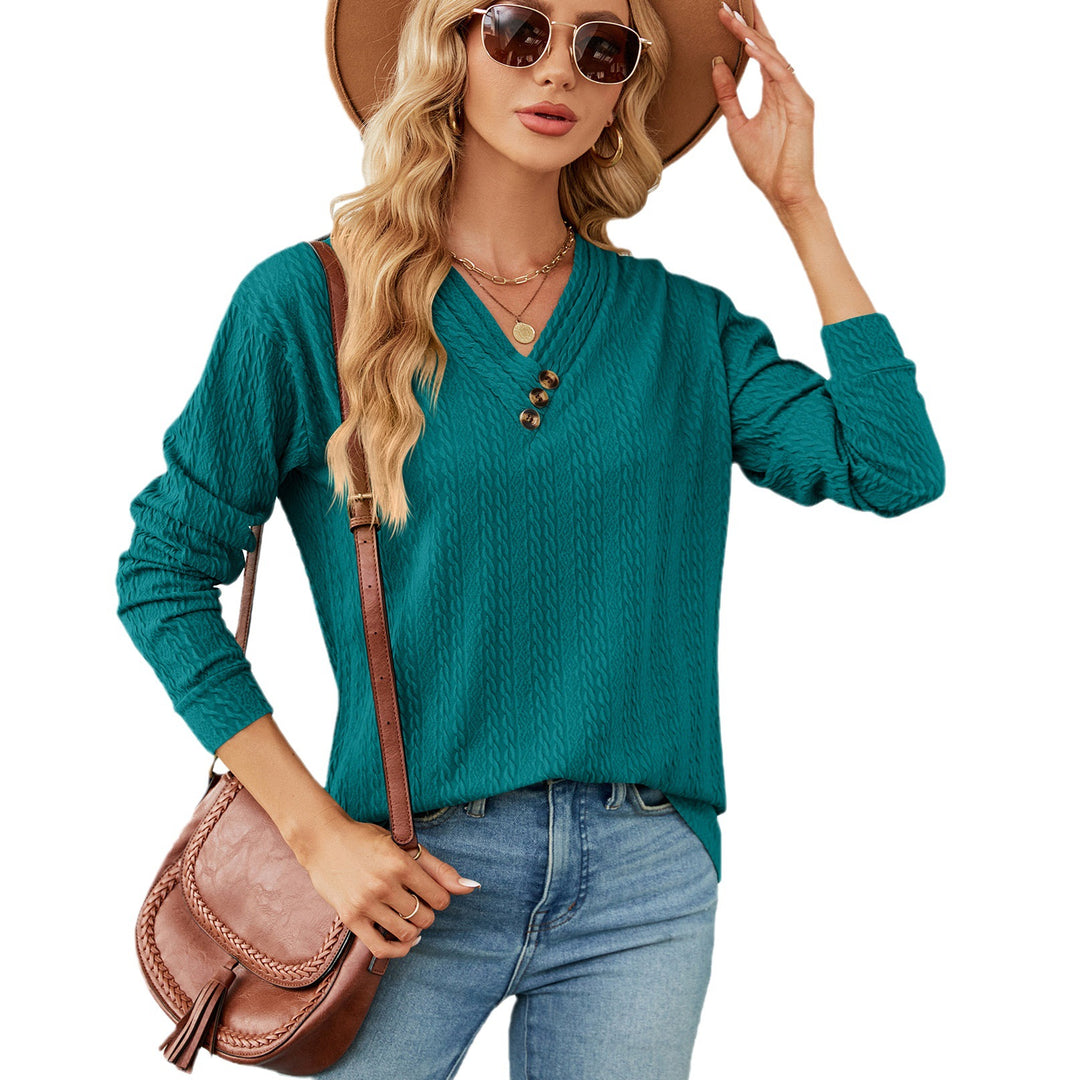 Woman V-neck trendy pull top with structure Lune London