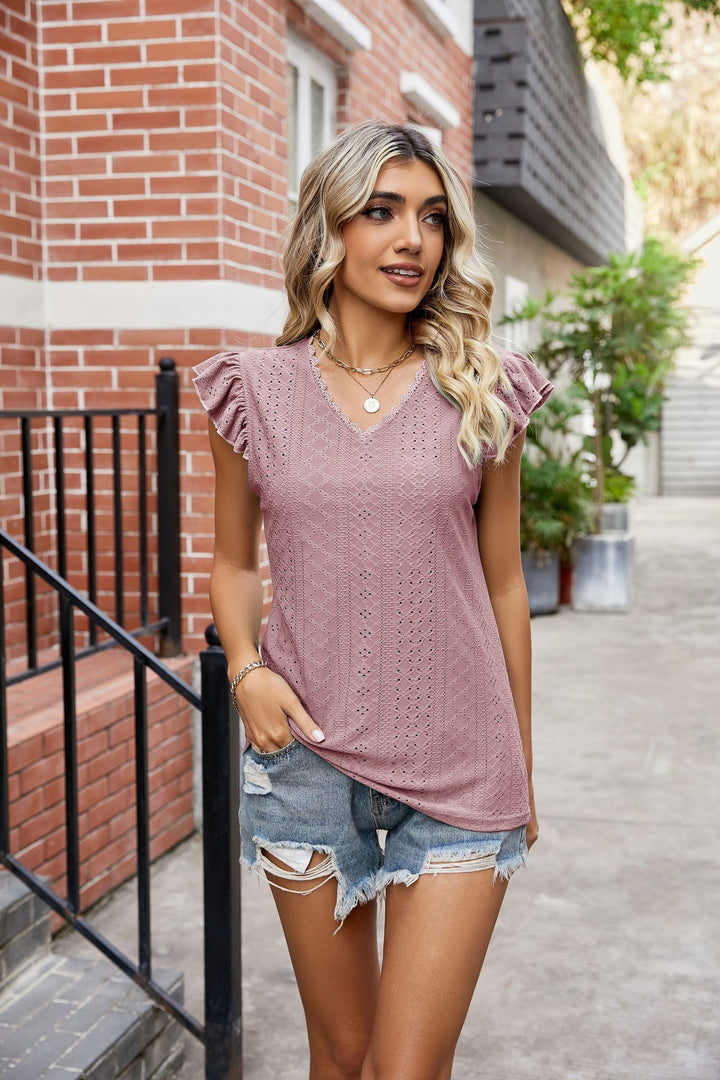 Ladies Elegant leisure top with playful ruffle details Lune London