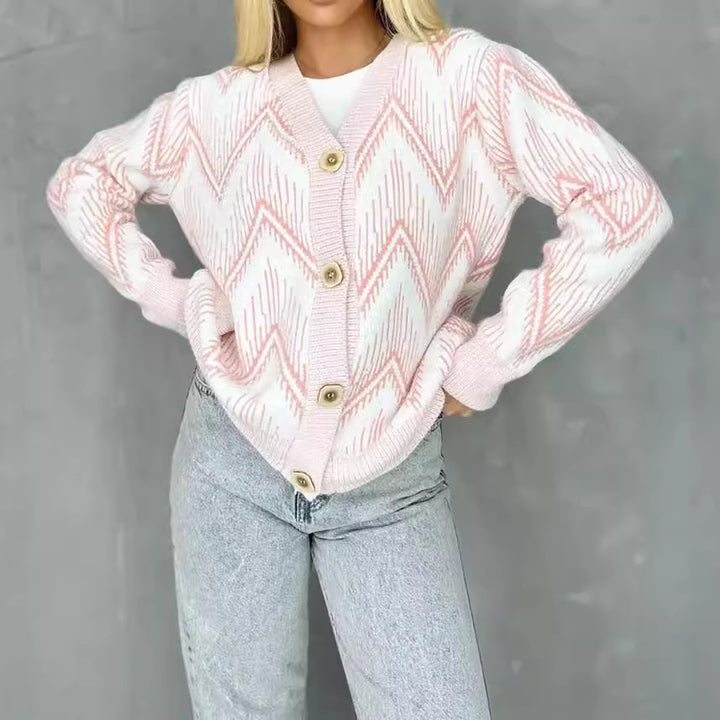 Veste en tricot pour femmes avec motif en zigzag et détails de boutons Chic & Stil
