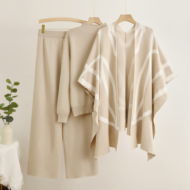 Trendy knit loungewear set for women with graphic poncho design Lune London