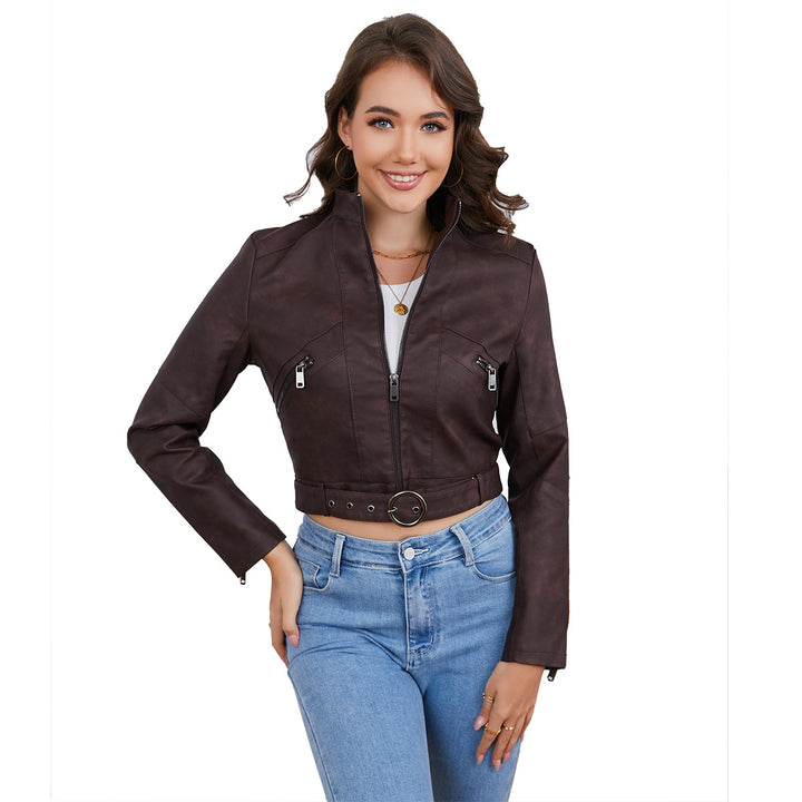 Modern cropped leather jacket for women with stylish detail Lune London