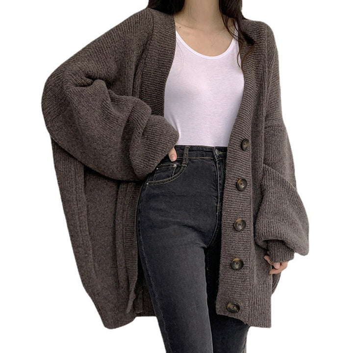 Ladies large knit cardigan with oversized cut and decorative buttons Lune London