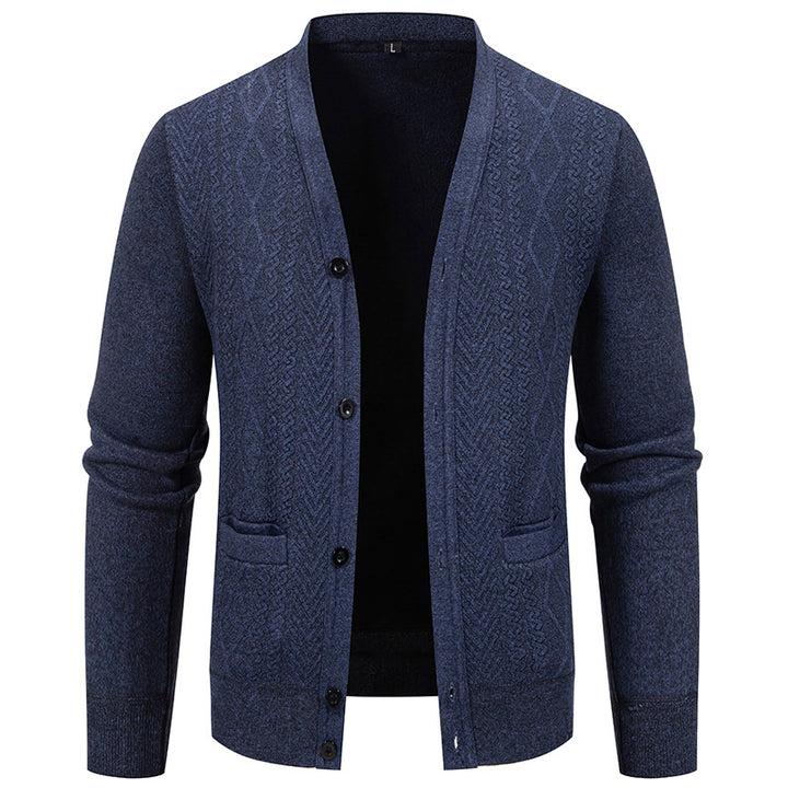 Men's knitted jacket with textured design and button closure Lune London