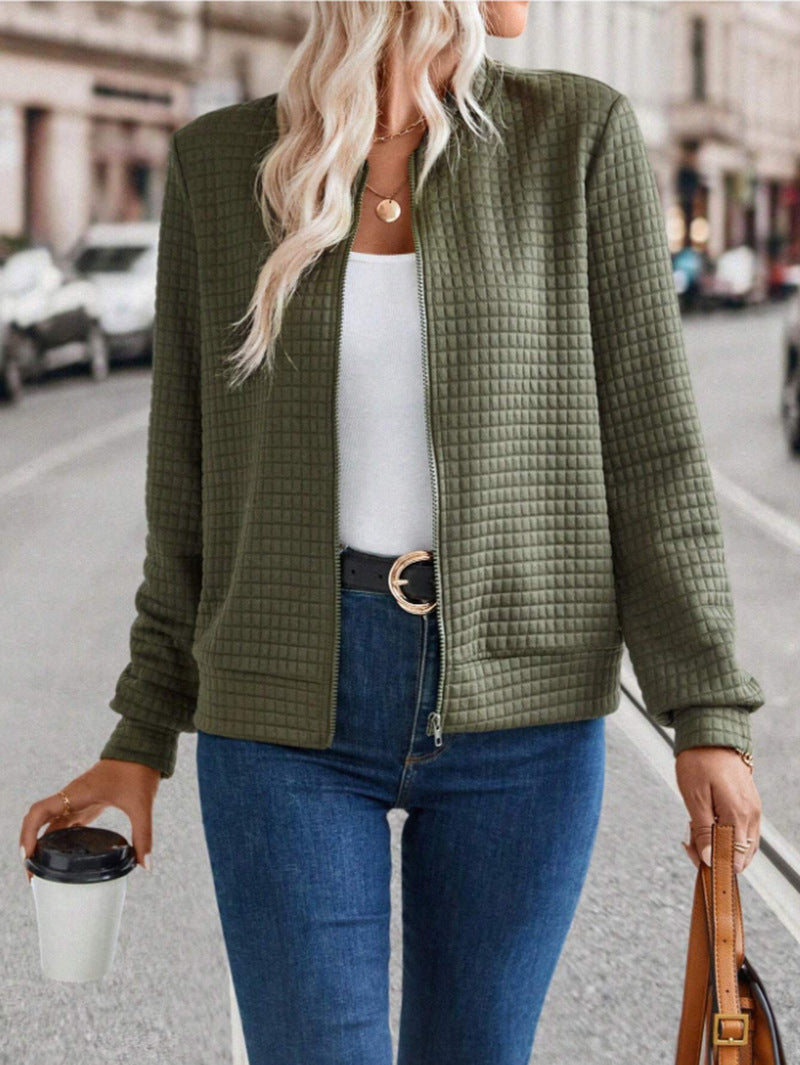 Ladies lightweight quilted jacket with high collar and full zipper Lune London