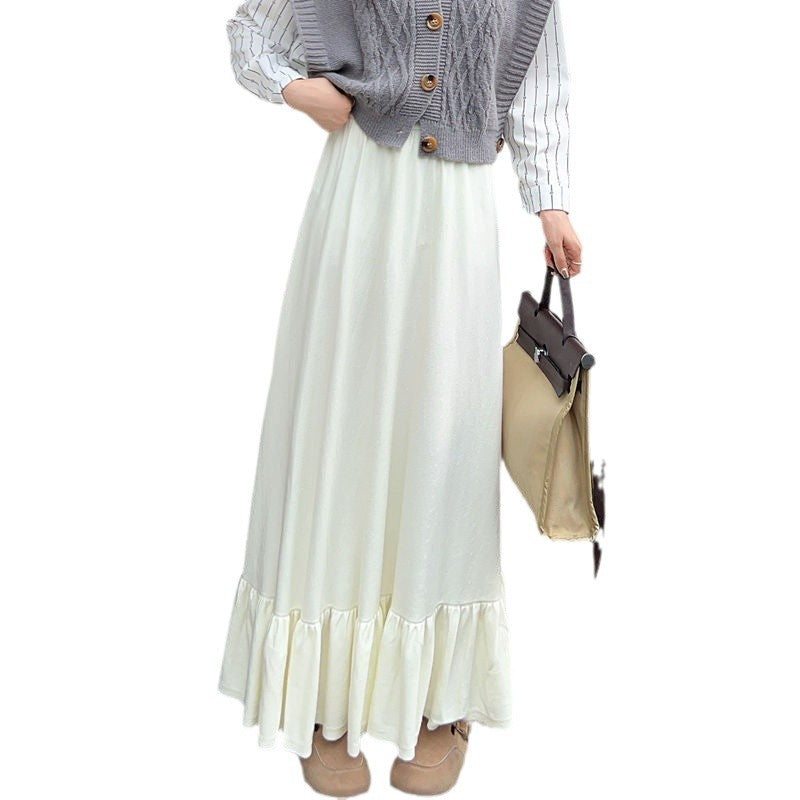 Maxi skirt for ladies with ruffled hem finish and elastic waistband Lune London