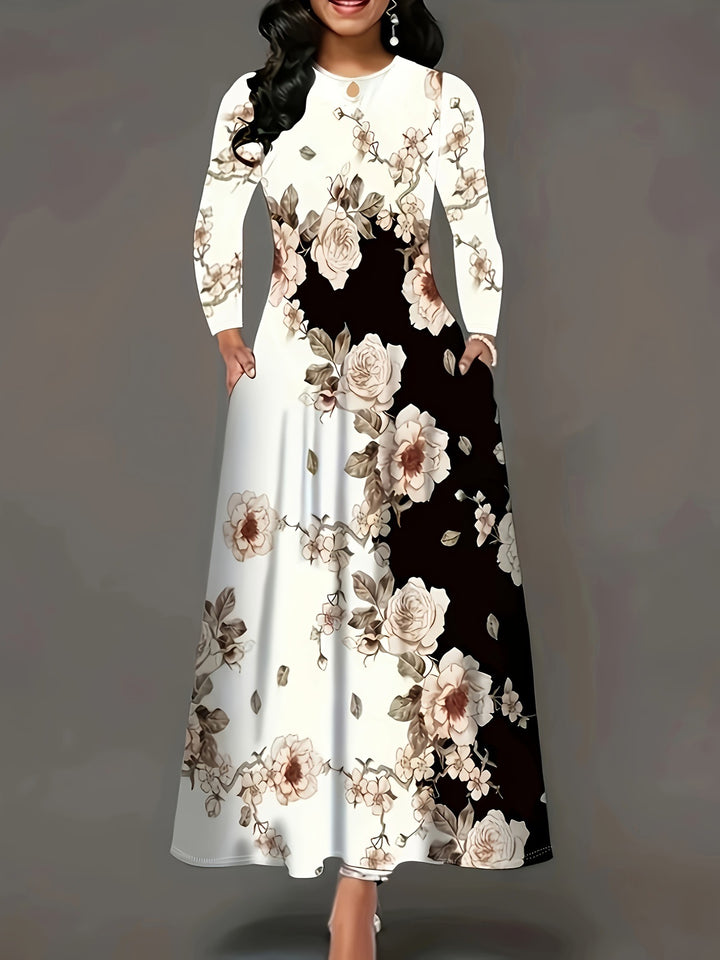 Maxi dress for women with a floral design and practical pockets Lune London