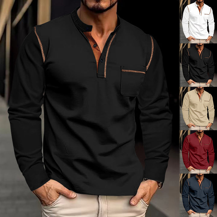 Fashionable long-sleeve shirt for men with contrasting details and a chest pocket Lune London