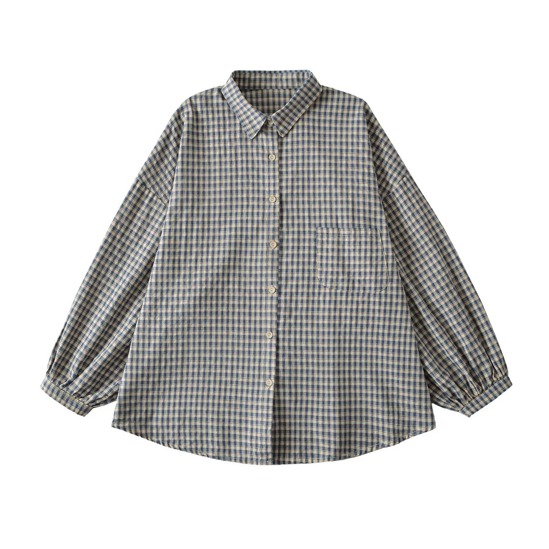 Casual checkered blouse for women with off-the-shoulder and large buttons Lune London