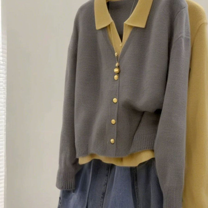 Cardigan féminin à la mode avec col élégant et grands boutons Chic & Stil