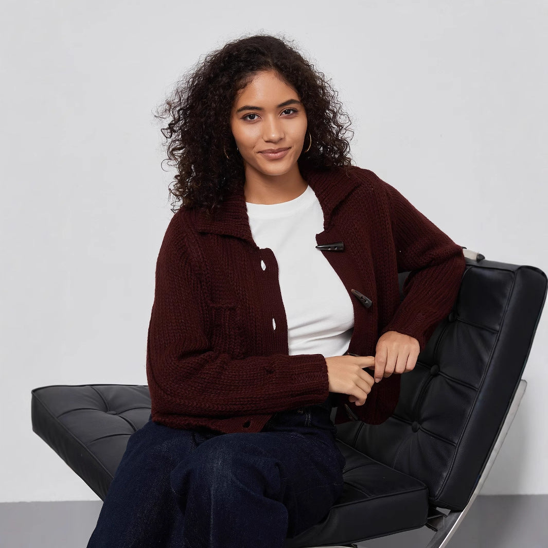 Thick knit jacket for women with decorative button details and practical pockets Lune London