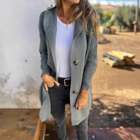 Ladies cardigan with hood and large buttons Lune London