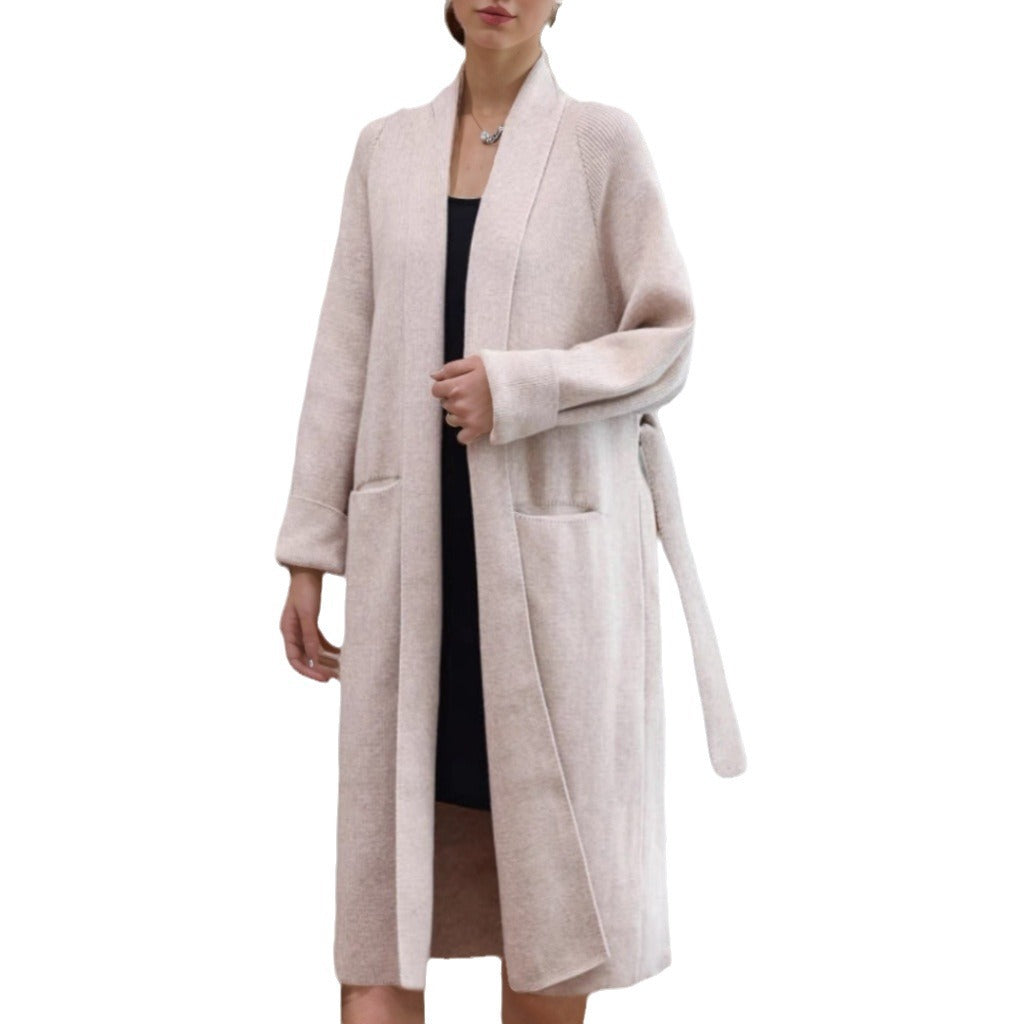 Ladies Long open-knit cardigan with practical pockets Lune London