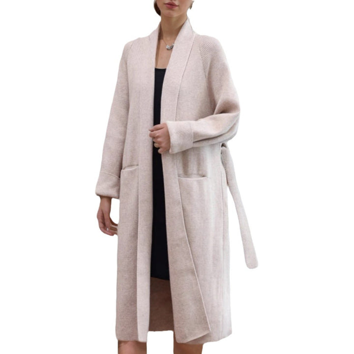 Ladies Long open-knit cardigan with practical pockets Lune London