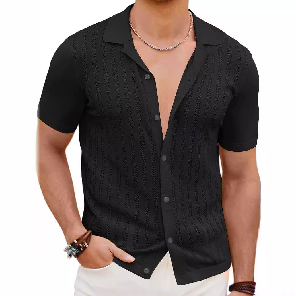 Short Sleeve Knit Shirt for Men with Textured Design Lune London