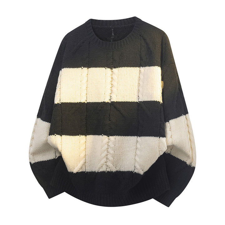 Ladies large knit sweater with relaxed fit and trendy check pattern Lune London