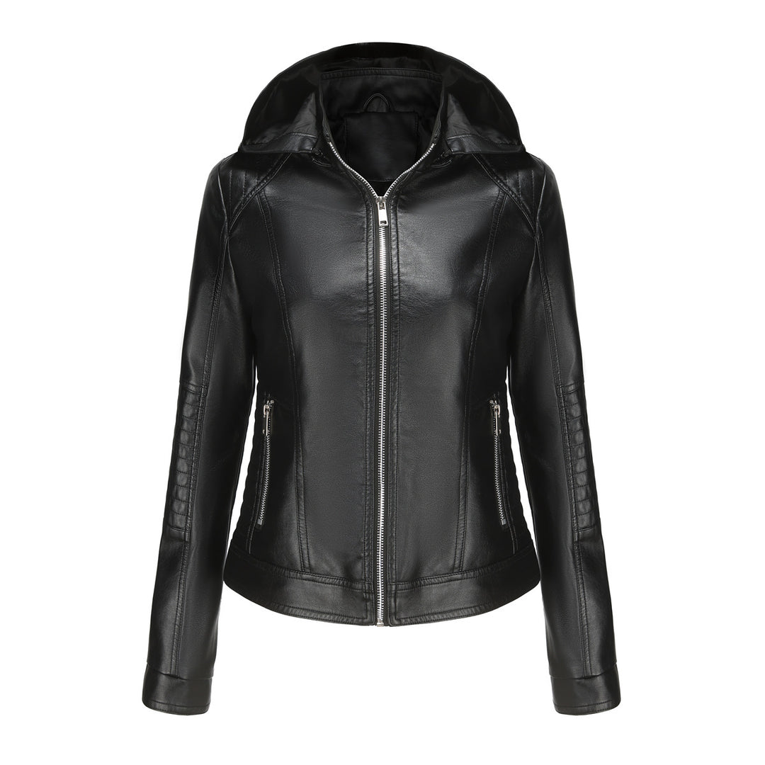 High-quality synthetic leather hooded jacket for women Lune London