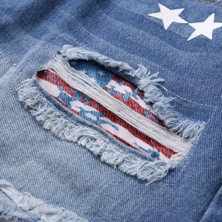 Ladies Stylish Destroyed Denim Shorts with Creative Patches Lune London