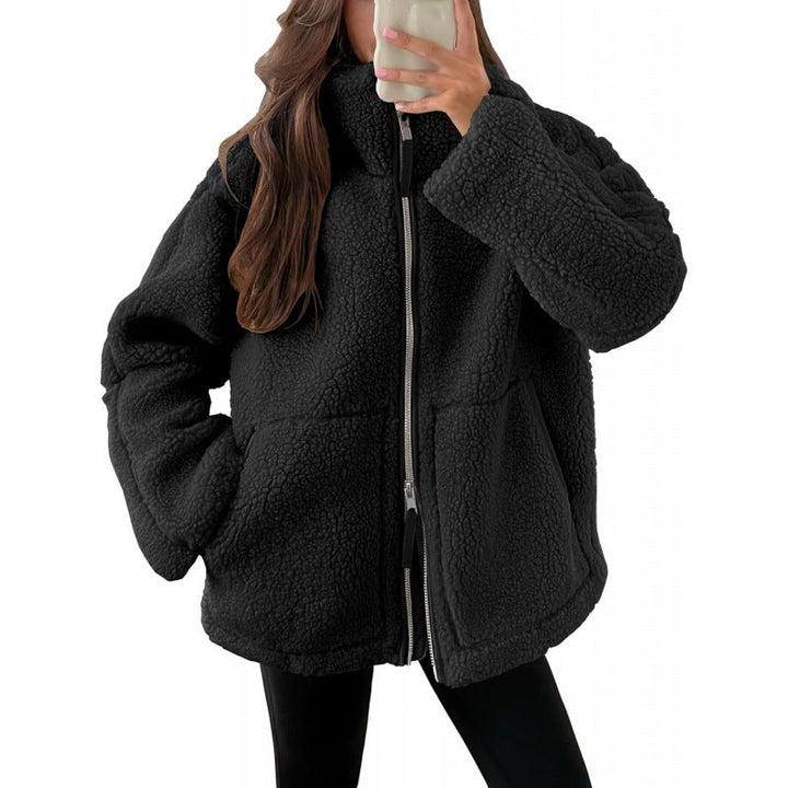 Ladies Cozy Teddy Fur Jacket with High Collar and Zipper Lune London
