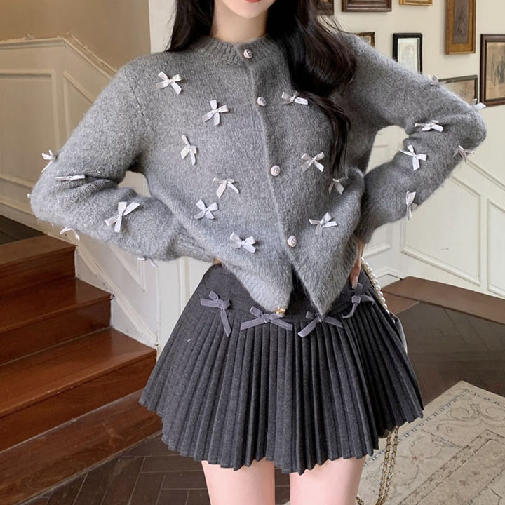 Women's knit jacket with decorative bow appliqués Lune London