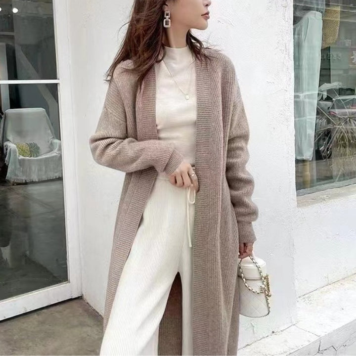 Knitted coat for women with open front and long sleeves Lune London