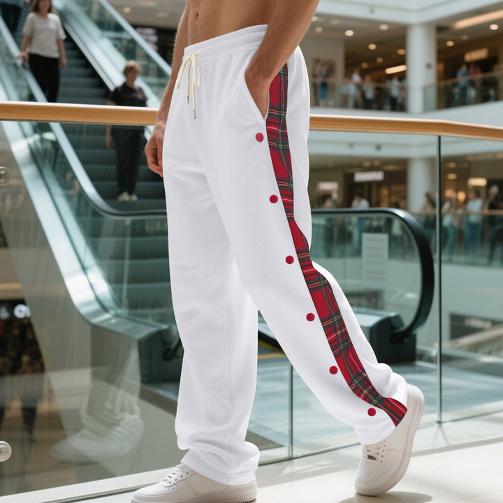 Elegant sport pants for men with side check pattern and snap button details Lune London