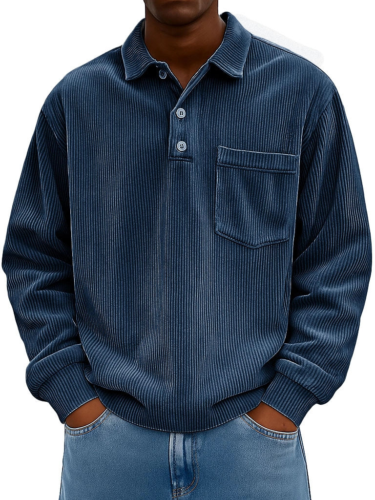 Men's Casual Polo with textured ribbed design and chest pocket Lune London