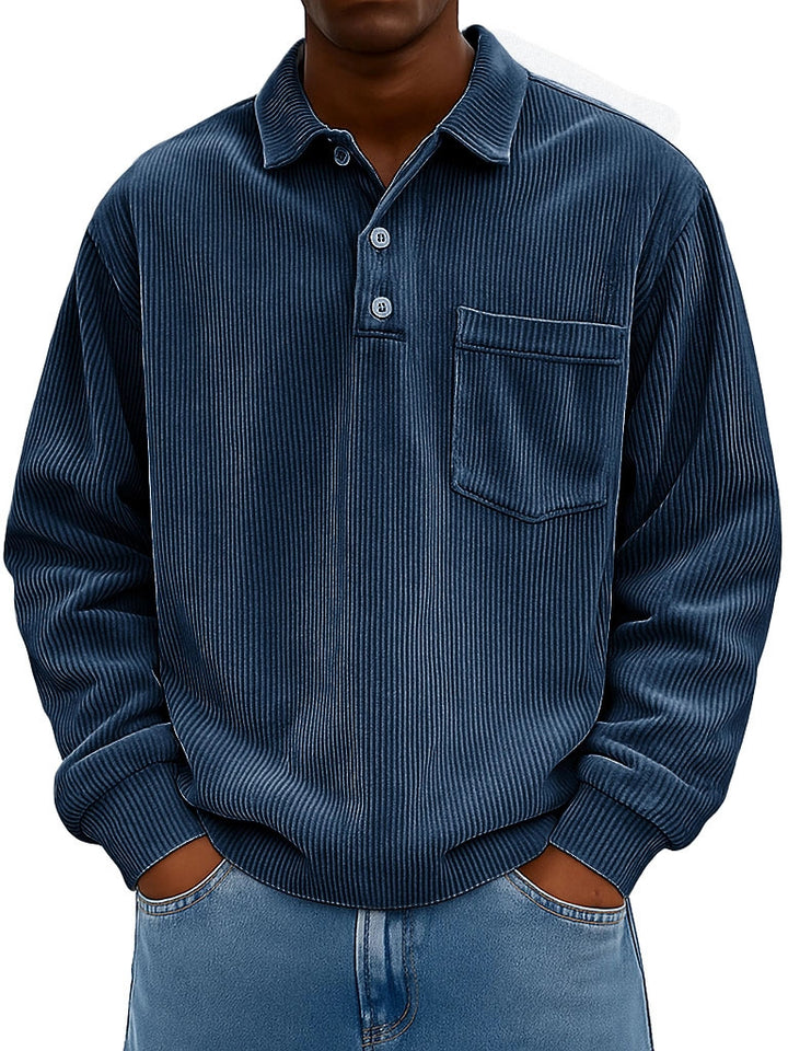 Men's Casual Polo with textured ribbed design and chest pocket Lune London