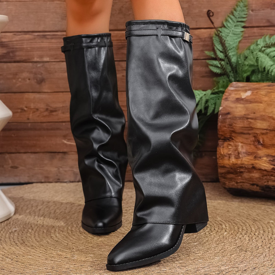 Ladies Elegant Ankle Height Boot in Soft Synthetic Leather with Trendy Pleated Design Lune London
