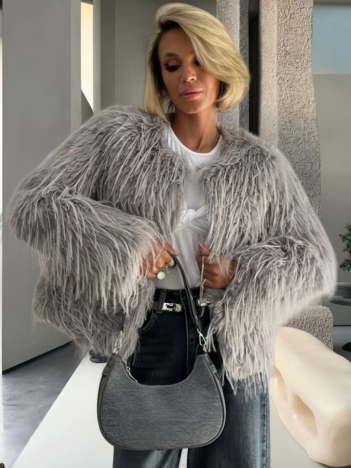 Ladies Chic and Stylish Oversized Sleeve Faux Fur Jacket