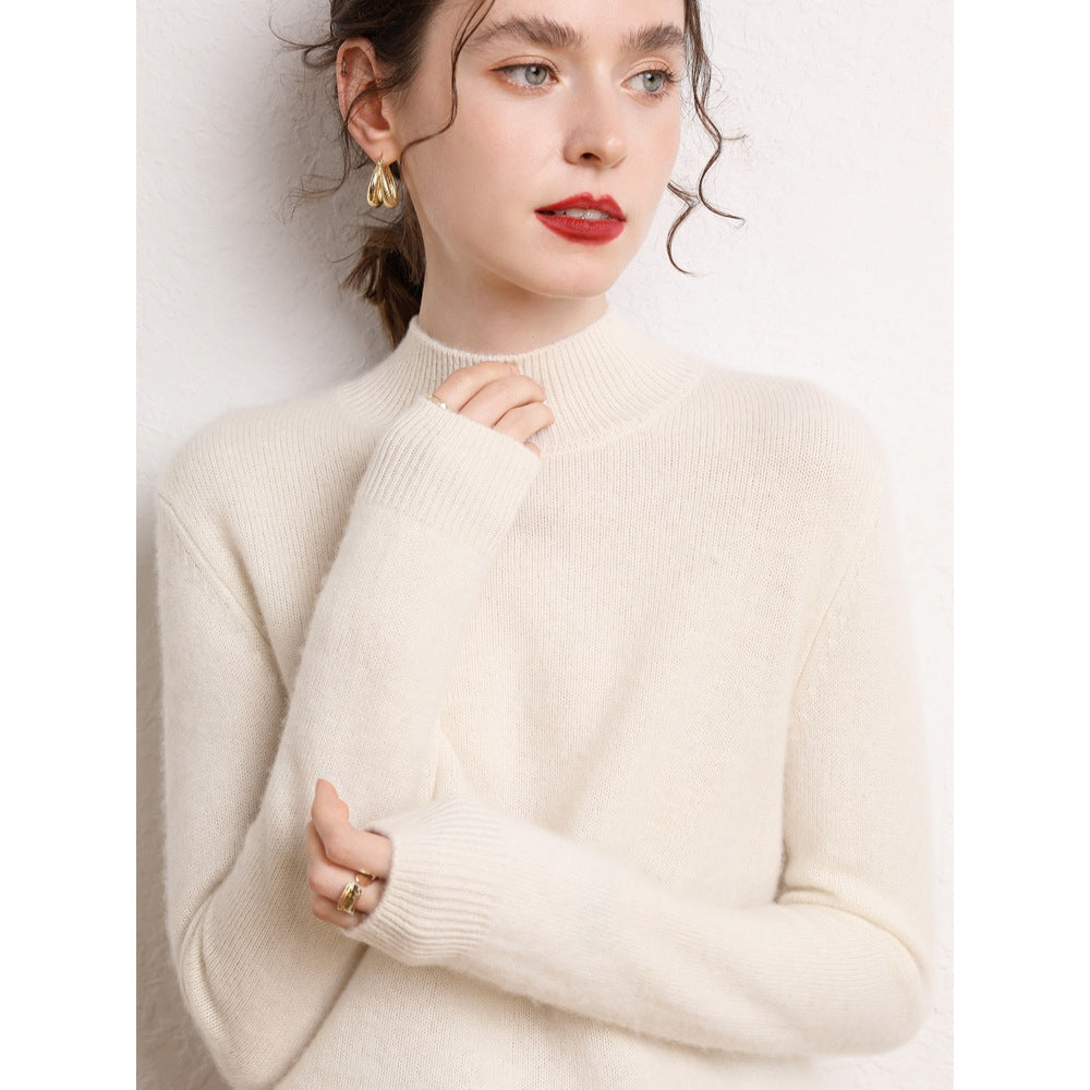 Pull en cachemire pour femmes avec col montant et manches étroites Chic & Stil