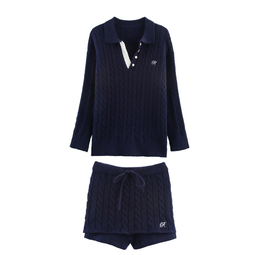 Knitted pajama set for women with classic pattern and elegant collar Lune London
