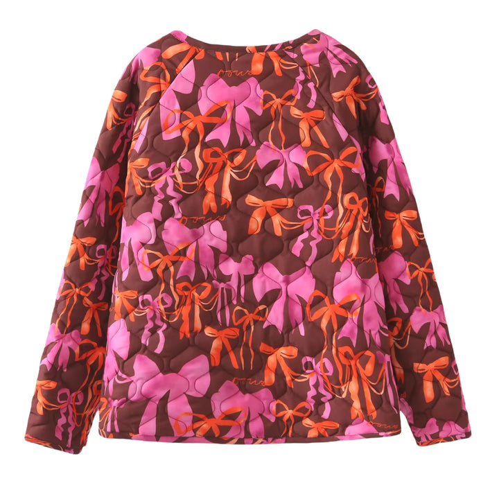 Transitional jacket for women, quilted and with a colorful bow pattern Lune London