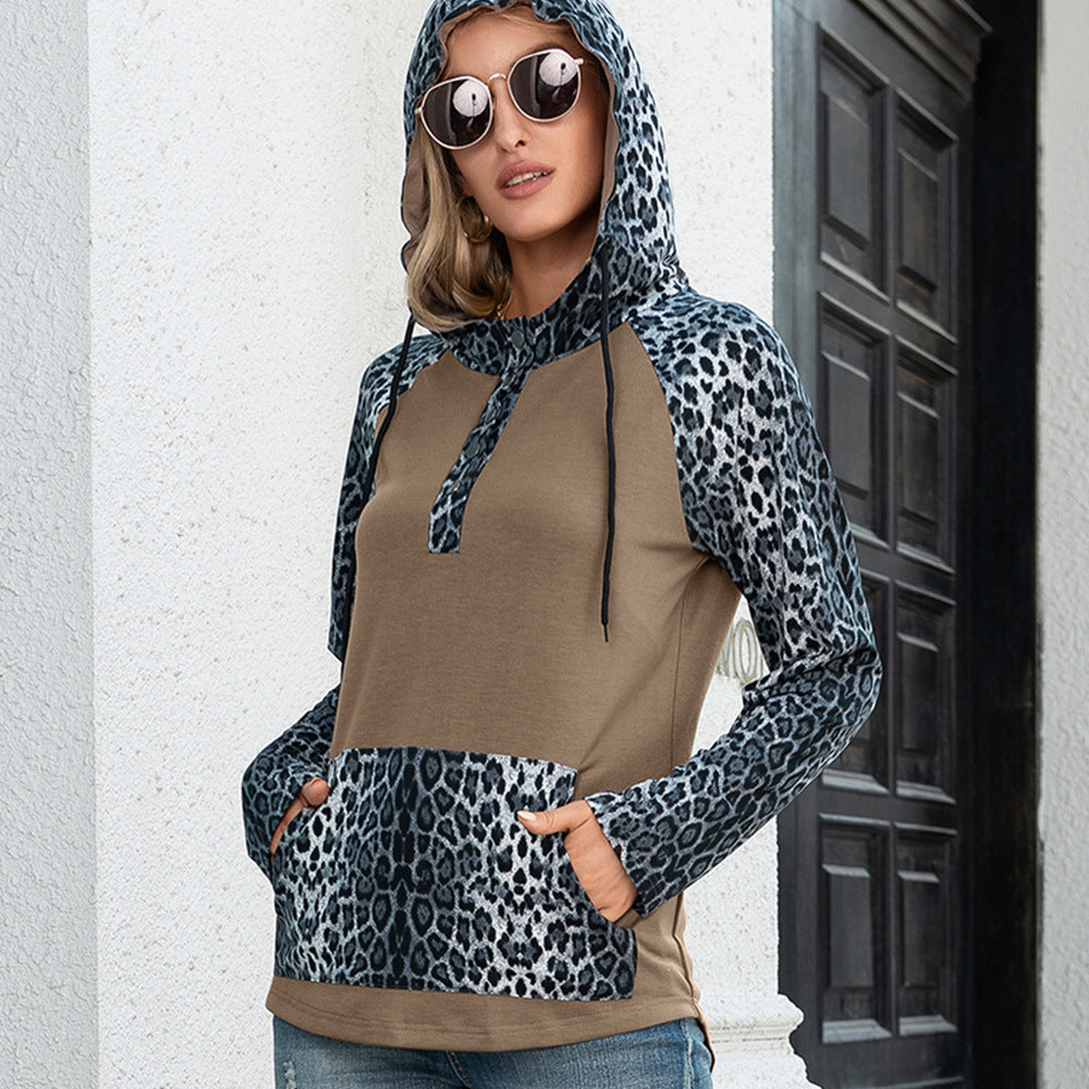 Ladies hoodie with leopard print and kangaroo pocket Lune London