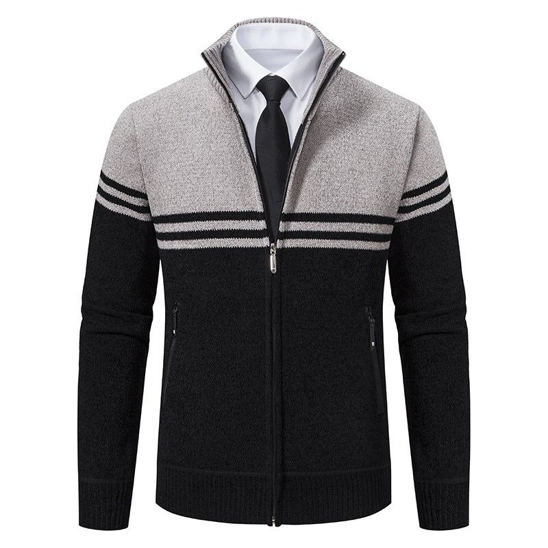 Sporty and trendy knitted jacket for men with zipper and contrasting stripes Lune London