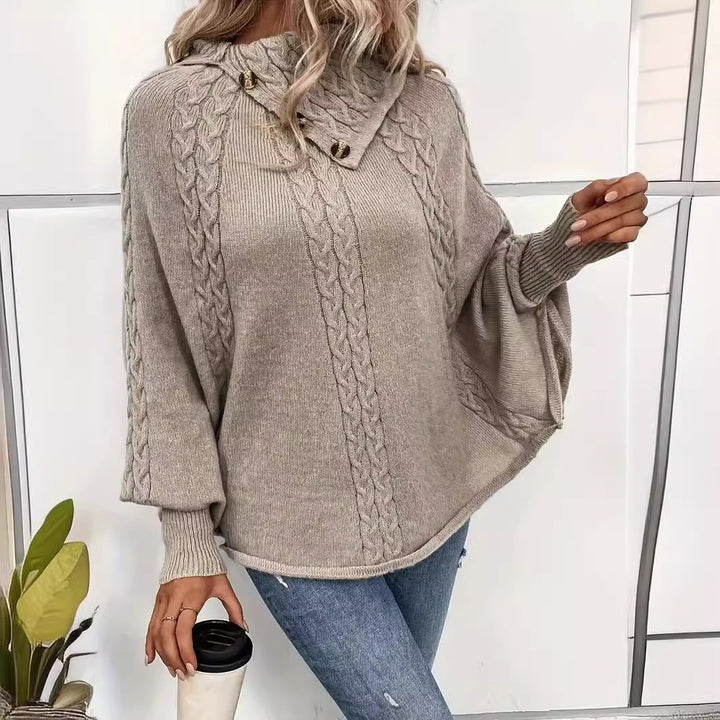 Wool sweater for women with high collar and cable knit pattern Lune London