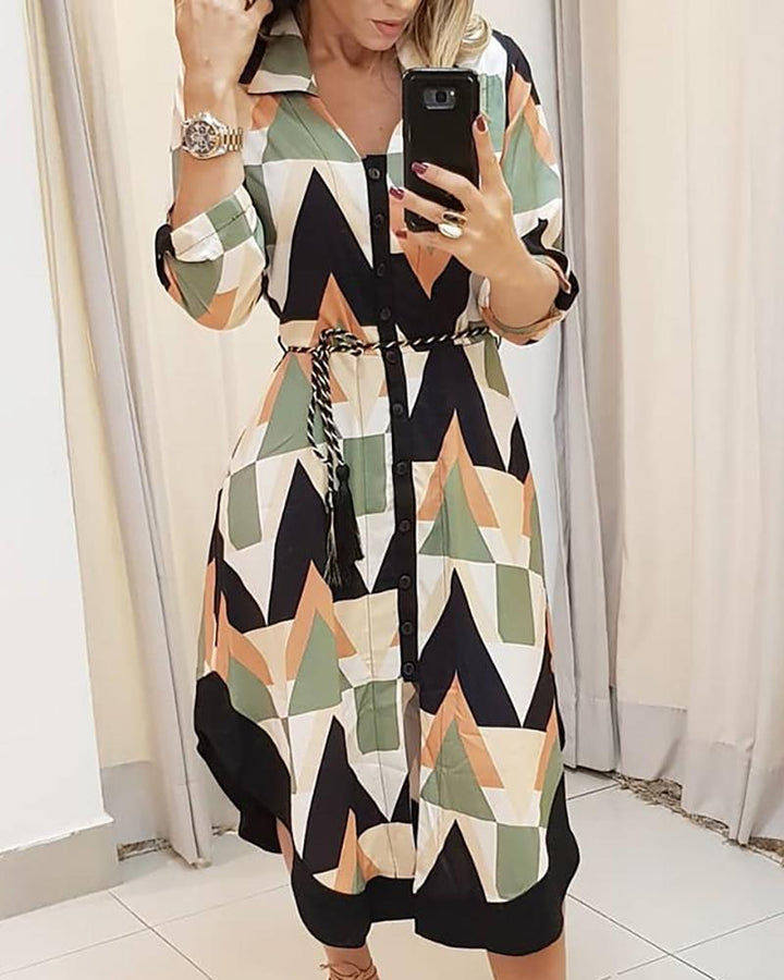 Striped button-up shirt dress for ladies with belt Lune London