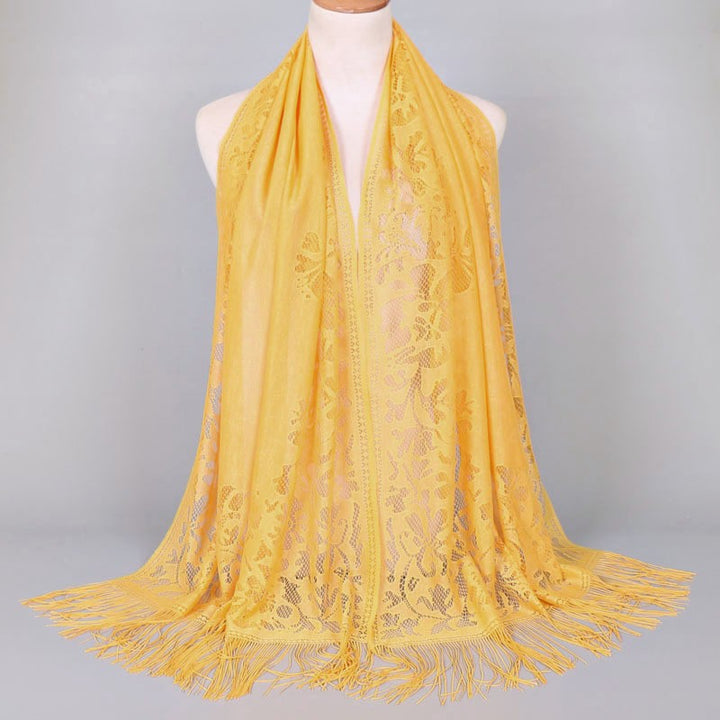 Women's Long Lace Scarf with Fringed Edges Lune London