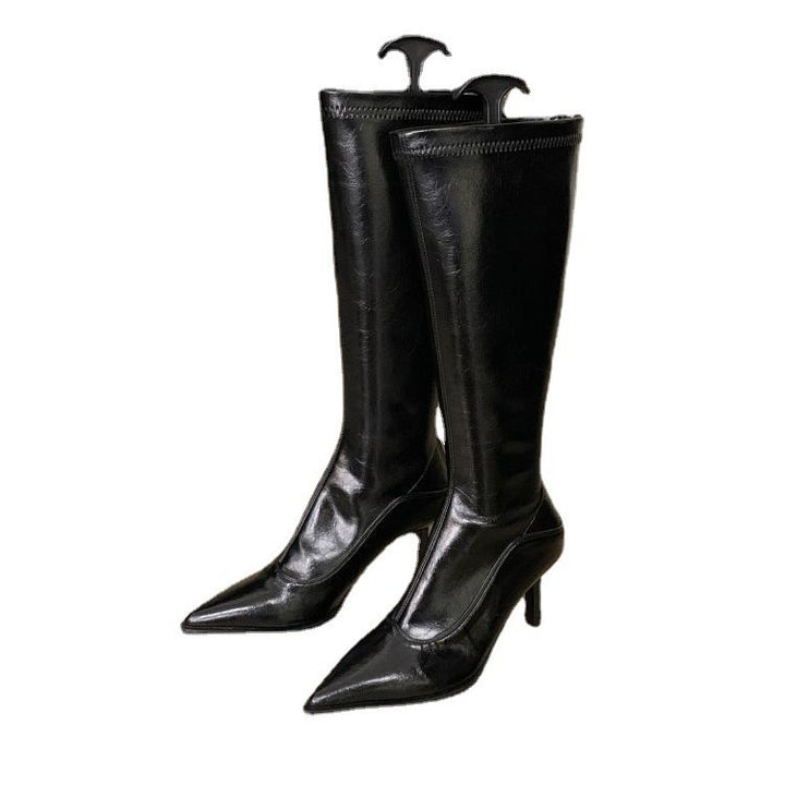 Elegant thigh-high leather boots for women with pointed heel Lune London