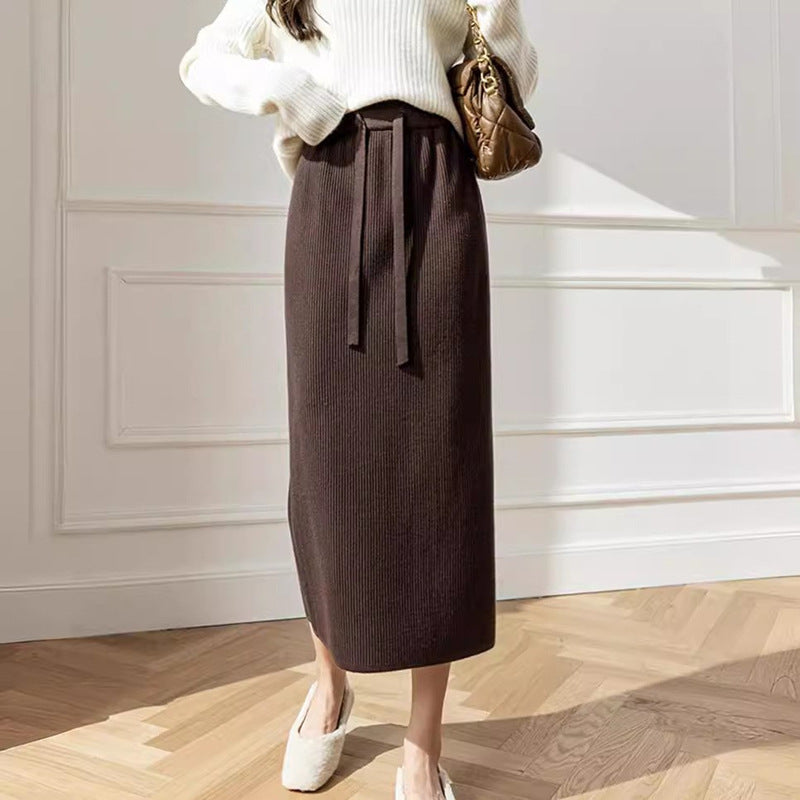 Jupe midi femme avec ceinture élastique et ceinture à nouer ajustée Chic & Stil