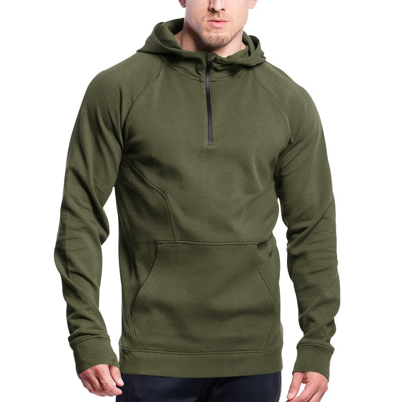 Men's functional hoodie with half-zip and practical kangaroo pocket Lune London