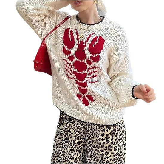 Knitted sweater for women with a unique lobster pattern and a casual cut Lune London