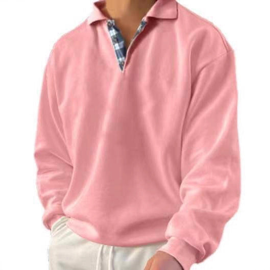 Long sleeve polo shirt for men with an elegant V neck and stylish contrasting details Lune London