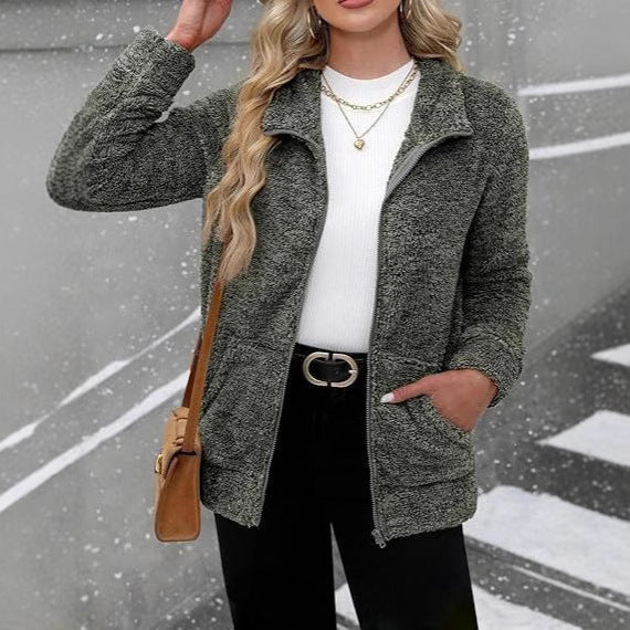 Ladies Plush Jacket with Full Zip and Soft Fleece Fabric Lune London