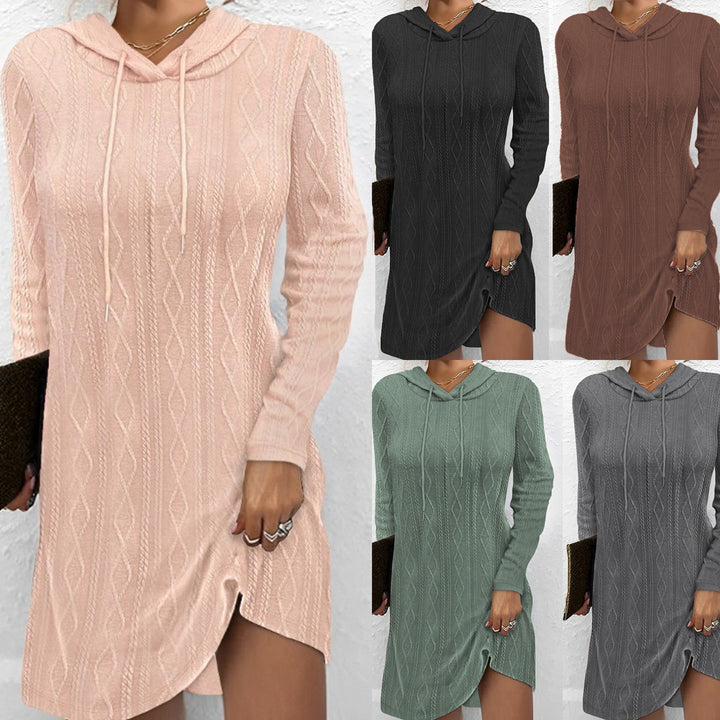 Hooded dress for women with elegant knit pattern and chic side slit Lune London