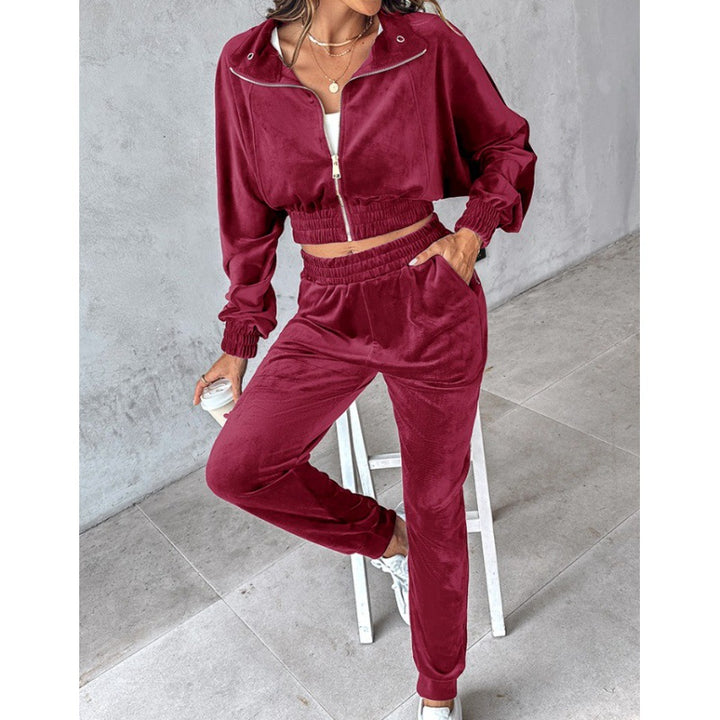 Ensemble de sport en velours pour femmes avec ourlet élastique et poches pratiques Chic & Stil