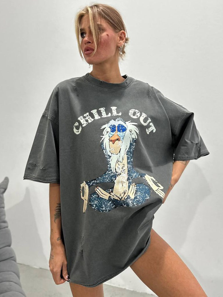 Oversized T-shirt for women with creative vintage pattern Lune London