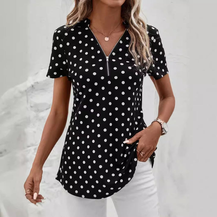 Ladies Polka Dot Zip-Up Top Lune London