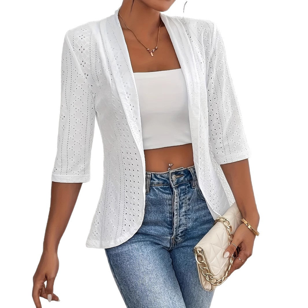 Elegant blazer jacket for women with perforated design and fitted cut Lune London